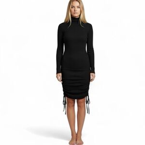 Anthropologie Saturday/Sunday Emily Ribbed Runched Knit Midi Dress Black Small